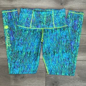 Tutu Blue Watercolor Mid Rise‎ Swim Yoga Leggings Blue Yellow Size Large
